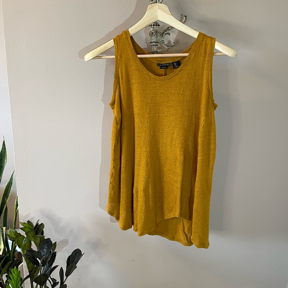 Tahari Linen Asymmetrical Talk Top